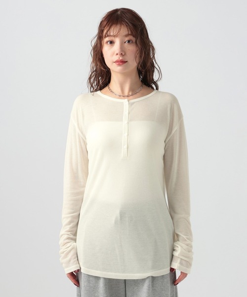 BAYFLOW（ベイフロー）の「[トレンドアイテム]シアーリブヘンリープルオーバー（Tシャツ/カットソー・レディース・チャコール/ヘザーグレー/オフホワイト・FREE）」の19枚目の写真