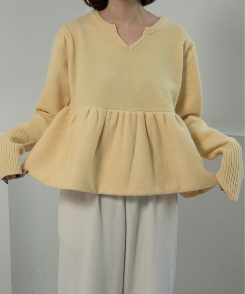 ニット/セーター ella docking flare knit 2way balloon flare key neck knit / 2wayバルーンフレアキーネック