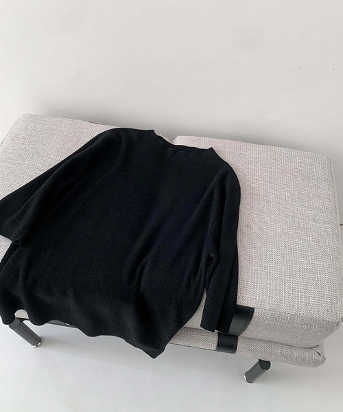 LOWO(ロワ)の「ウール混でなめらか モックネック ニットトップス 半袖 春ニット(ニット/セーター・レディース・ベージュ/ブラック/アイボリー/チャコールグレー/ネイビー・FREE)」の14枚目の写真
