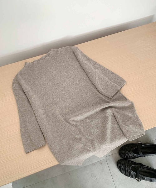 LOWO(ロワ)の「ウール混でなめらか モックネック ニットトップス 半袖 春ニット(ニット/セーター・レディース・ベージュ/ブラック/アイボリー/チャコールグレー/ネイビー・FREE)」の18枚目の写真