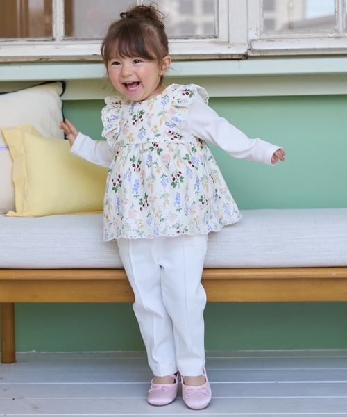 petit main（プティマイン）の「【リンク】ショルダーフリル長袖チュニック（チュニック・キッズ・ブルー/カラフル・80ｃｍ/90cm/110cm/100cm/120cm/130cm）」の3枚目の写真