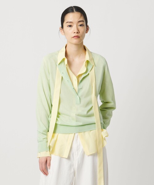 AEWEN MATOPH（イウエン マトフ）の「＜AEWEN MATOPH＞シアーヘンリーネックニット ‐ ウォッシャブル ‐（ニット/セーター・レディース・ブラック/ライトピンク/ライム・FREE）」の3枚目の写真