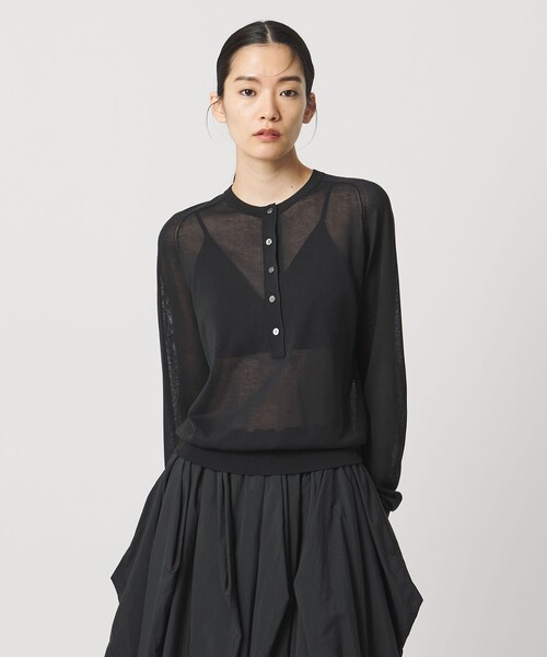 AEWEN MATOPH（イウエン マトフ）の「＜AEWEN MATOPH＞シアーヘンリーネックニット ‐ ウォッシャブル ‐（ニット/セーター・レディース・ブラック/ライトピンク/ライム・FREE）」の2枚目の写真