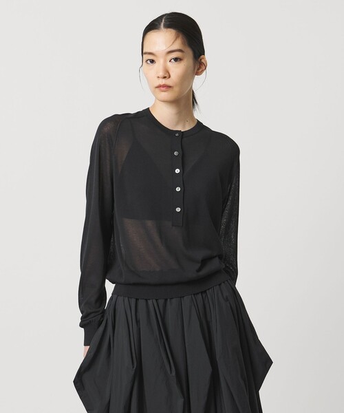 AEWEN MATOPH（イウエン マトフ）の「＜AEWEN MATOPH＞シアーヘンリーネックニット ‐ ウォッシャブル ‐（ニット/セーター・レディース・ブラック/ライトピンク/ライム・FREE）」の5枚目の写真