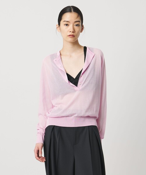 AEWEN MATOPH（イウエン マトフ）の「＜AEWEN MATOPH＞シアーヘンリーネックニット ‐ ウォッシャブル ‐（ニット/セーター・レディース・ブラック/ライトピンク/ライム・FREE）」の9枚目の写真