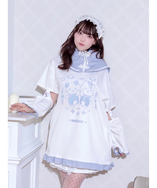 NOEMIE（ノエミー）の「チャイナにゃんこスタンドセーラージャージ（ワンピース・レディース・ブラック/サックスブルー/オフホワイト・M）」の2枚目の写真