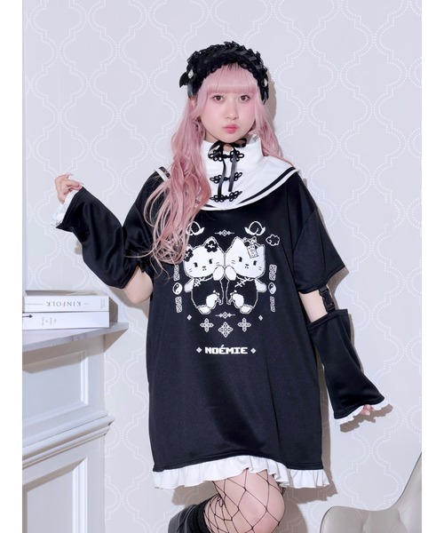 NOEMIE（ノエミー）の「チャイナにゃんこスタンドセーラージャージ（ワンピース・レディース・ブラック/サックスブルー/オフホワイト・M）」の3枚目の写真