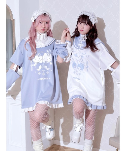 NOEMIE（ノエミー）の「チャイナにゃんこスタンドセーラージャージ（ワンピース・レディース・ブラック/サックスブルー/オフホワイト・M）」の5枚目の写真