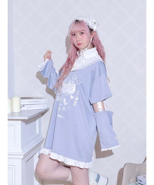 NOEMIE（ノエミー）の「チャイナにゃんこスタンドセーラージャージ（ワンピース・レディース・ブラック/サックスブルー/オフホワイト・M）」の6枚目の写真