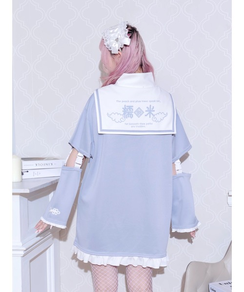 NOEMIE（ノエミー）の「チャイナにゃんこスタンドセーラージャージ（ワンピース・レディース・ブラック/サックスブルー/オフホワイト・M）」の7枚目の写真