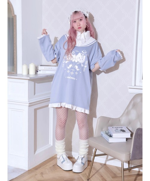 NOEMIE（ノエミー）の「チャイナにゃんこスタンドセーラージャージ（ワンピース・レディース・ブラック/サックスブルー/オフホワイト・M）」の8枚目の写真