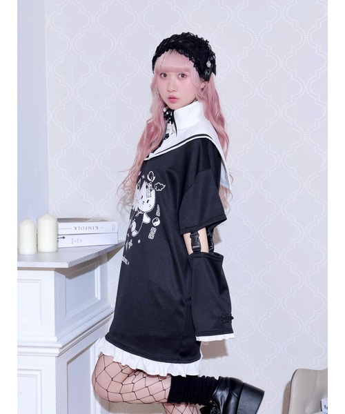 NOEMIE（ノエミー）の「チャイナにゃんこスタンドセーラージャージ（ワンピース・レディース・ブラック/サックスブルー/オフホワイト・M）」の9枚目の写真