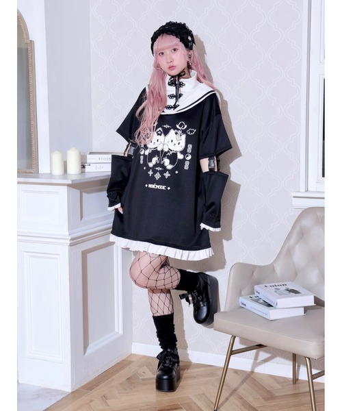 NOEMIE（ノエミー）の「チャイナにゃんこスタンドセーラージャージ（ワンピース・レディース・ブラック/サックスブルー/オフホワイト・M）」の11枚目の写真