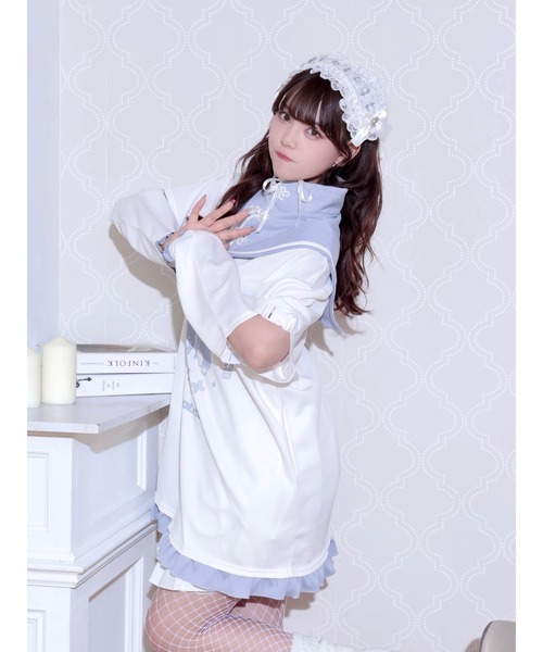 NOEMIE（ノエミー）の「チャイナにゃんこスタンドセーラージャージ（ワンピース・レディース・ブラック/サックスブルー/オフホワイト・M）」の12枚目の写真