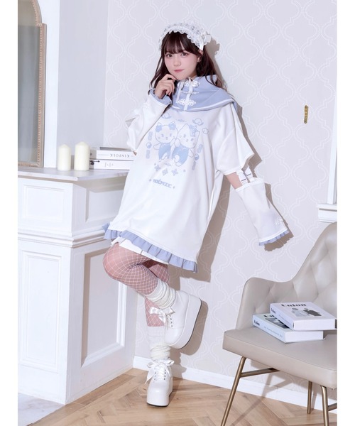 NOEMIE（ノエミー）の「チャイナにゃんこスタンドセーラージャージ（ワンピース・レディース・ブラック/サックスブルー/オフホワイト・M）」の14枚目の写真