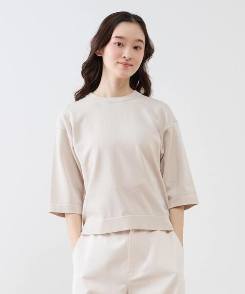 LOGEMENT DE CLAIRE(ロジュモンドクレール)の「クルーネック5分袖ニットプルオーバー(ニット/セーター・レディース・ライトベージュ/ブルー/イエロー/ダークブラウン・FREE)」の3枚目の写真