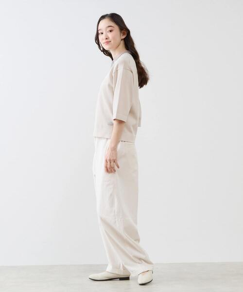 LOGEMENT DE CLAIRE(ロジュモンドクレール)の「クルーネック5分袖ニットプルオーバー(ニット/セーター・レディース・ライトベージュ/ブルー/イエロー/ダークブラウン・FREE)」の9枚目の写真