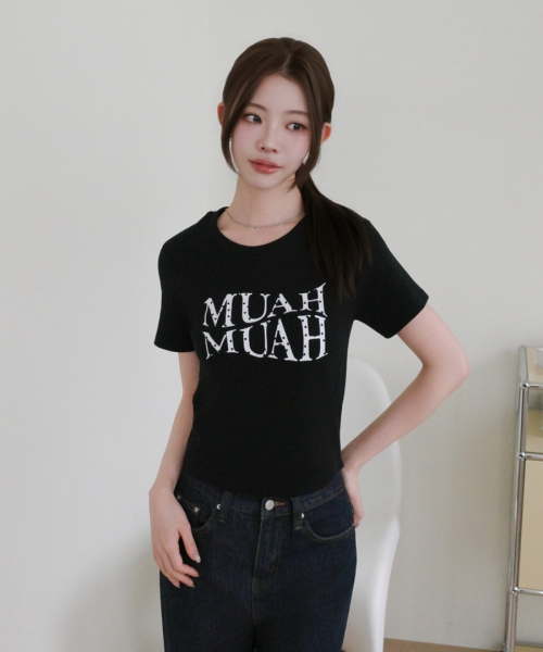 muahmuah（ムーアムーア）の「ハートポイントクロップ半袖Tシャツ[4色]（Tシャツ/カットソー・レディース・ブラック/アイボリー/ネイビー/アイボリー系・FREE）」の12枚目の写真