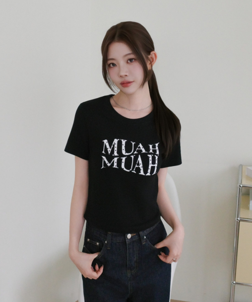 muahmuah（ムーアムーア）の「ハートポイントクロップ半袖Tシャツ[4色]（Tシャツ/カットソー・レディース・ブラック/アイボリー/ネイビー/アイボリー系・FREE）」の13枚目の写真