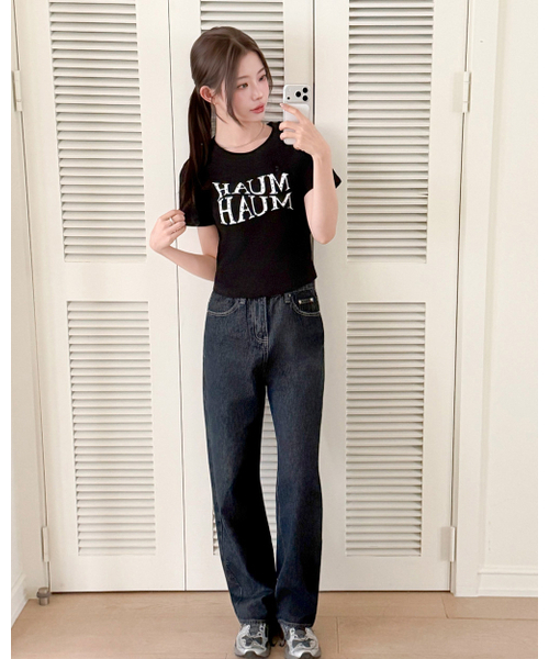 muahmuah（ムーアムーア）の「ハートポイントクロップ半袖Tシャツ[4色]（Tシャツ/カットソー・レディース・ブラック/アイボリー/ネイビー/アイボリー系・FREE）」の14枚目の写真