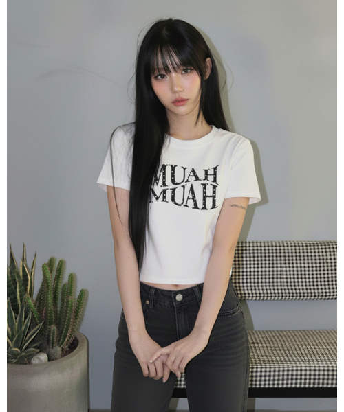 muahmuah（ムーアムーア）の「ハートポイントクロップ半袖Tシャツ[4色]（Tシャツ/カットソー・レディース・ブラック/アイボリー/ネイビー/アイボリー系・FREE）」の17枚目の写真