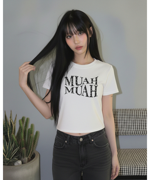 muahmuah（ムーアムーア）の「ハートポイントクロップ半袖Tシャツ[4色]（Tシャツ/カットソー・レディース・ブラック/アイボリー/ネイビー/アイボリー系・FREE）」の18枚目の写真