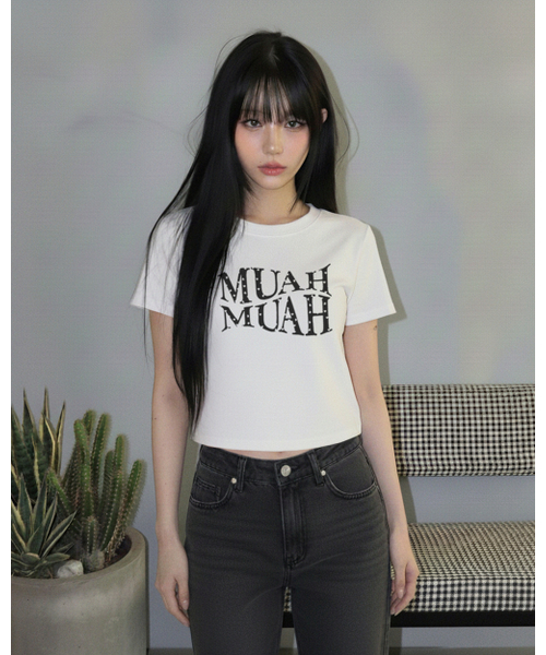 muahmuah（ムーアムーア）の「ハートポイントクロップ半袖Tシャツ[4色]（Tシャツ/カットソー・レディース・ブラック/アイボリー/ネイビー/アイボリー系・FREE）」の19枚目の写真