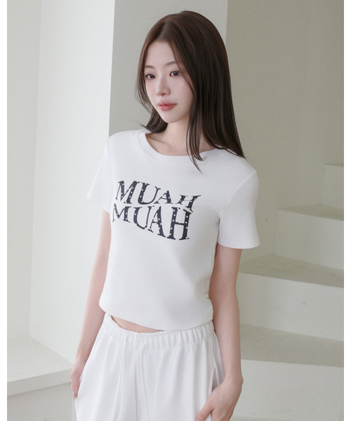 muahmuah（ムーアムーア）の「ハートポイントクロップ半袖Tシャツ[4色]（Tシャツ/カットソー・レディース・ブラック/アイボリー/ネイビー/アイボリー系・FREE）」の22枚目の写真