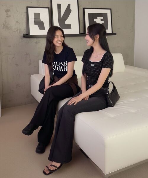 muahmuah（ムーアムーア）の「ハートポイントクロップ半袖Tシャツ[4色]（Tシャツ/カットソー・レディース・ブラック/アイボリー/ネイビー/アイボリー系・FREE）」の8枚目の写真