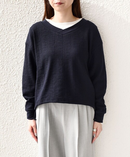 SHIPS Colors（シップス カラーズ）の「SHIPS Colors:〈手洗い可能〉変形ワッフル Vネック プルオーバー（Tシャツ/カットソー・レディース・ライトブルー/ネイビー/オフホワイト・ONE SIZE）」の14枚目の写真