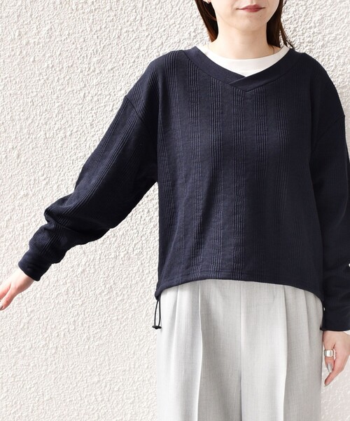 SHIPS Colors（シップス カラーズ）の「SHIPS Colors:〈手洗い可能〉変形ワッフル Vネック プルオーバー（Tシャツ/カットソー・レディース・ライトブルー/ネイビー/オフホワイト・ONE SIZE）」の17枚目の写真