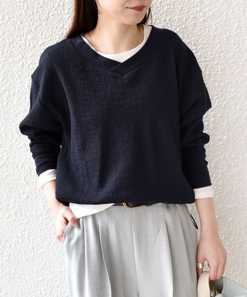 SHIPS Colors（シップス カラーズ）の「SHIPS Colors:〈手洗い可能〉変形ワッフル Vネック プルオーバー（Tシャツ/カットソー・レディース・ライトブルー/ネイビー/オフホワイト・ONE SIZE）」の18枚目の写真