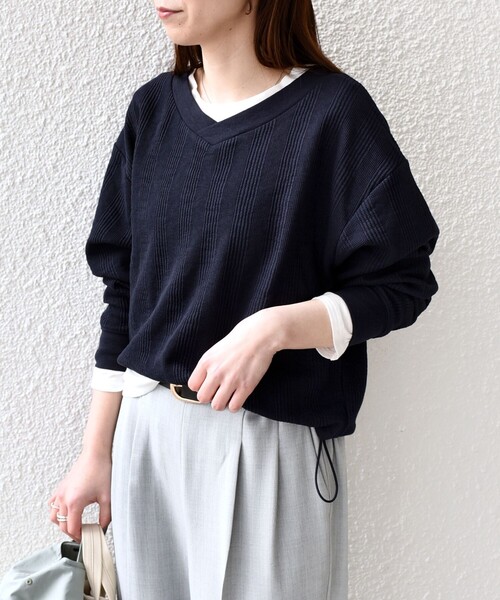 SHIPS Colors（シップス カラーズ）の「SHIPS Colors:〈手洗い可能〉変形ワッフル Vネック プルオーバー（Tシャツ/カットソー・レディース・ライトブルー/ネイビー/オフホワイト・ONE SIZE）」の19枚目の写真