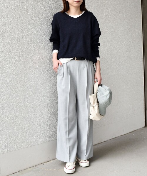 SHIPS Colors（シップス カラーズ）の「SHIPS Colors:〈手洗い可能〉変形ワッフル Vネック プルオーバー（Tシャツ/カットソー・レディース・ライトブルー/ネイビー/オフホワイト・ONE SIZE）」の20枚目の写真