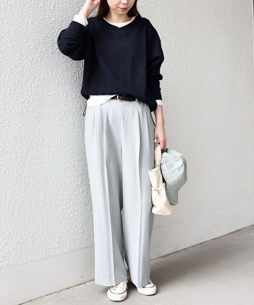 SHIPS Colors（シップス カラーズ）の「SHIPS Colors:〈手洗い可能〉変形ワッフル Vネック プルオーバー（Tシャツ/カットソー・レディース・ライトブルー/ネイビー/オフホワイト・ONE SIZE）」の21枚目の写真