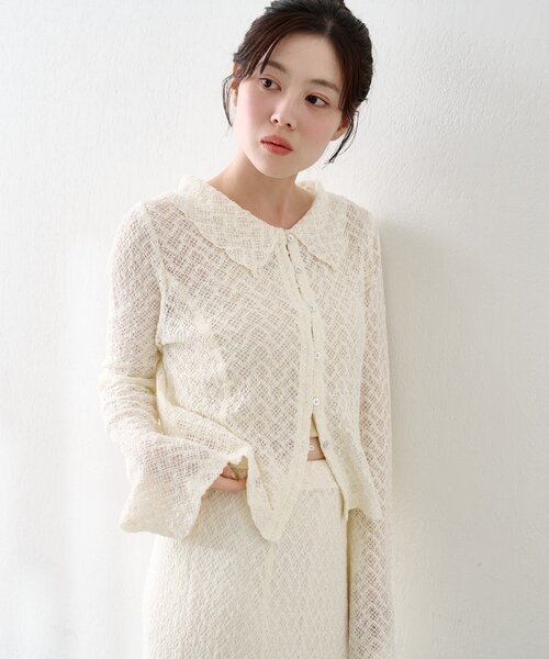 Kastane（カスタネ）の「【セットアップ対応】クロスジャガード衿付きカーディガン（カーディガン/ボレロ・レディース・ブラック/アイボリー/サックスブルー・FREE）」の5枚目の写真