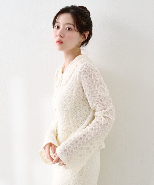 Kastane（カスタネ）の「【セットアップ対応】クロスジャガード衿付きカーディガン（カーディガン/ボレロ・レディース・ブラック/アイボリー/サックスブルー・FREE）」の6枚目の写真