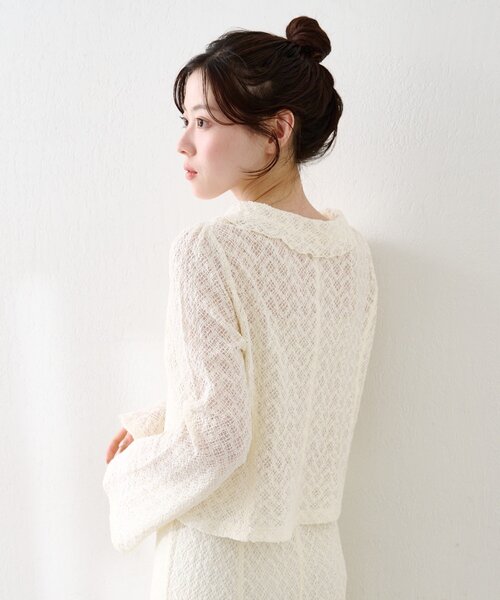 Kastane（カスタネ）の「【セットアップ対応】クロスジャガード衿付きカーディガン（カーディガン/ボレロ・レディース・ブラック/アイボリー/サックスブルー・FREE）」の7枚目の写真