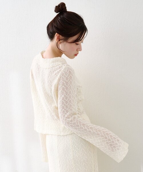 Kastane（カスタネ）の「【セットアップ対応】クロスジャガード衿付きカーディガン（カーディガン/ボレロ・レディース・ブラック/アイボリー/サックスブルー・FREE）」の8枚目の写真