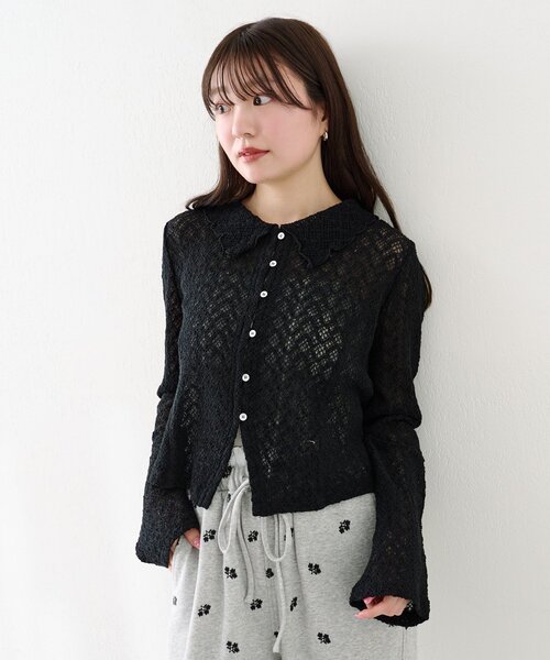 Kastane（カスタネ）の「【セットアップ対応】クロスジャガード衿付きカーディガン（カーディガン/ボレロ・レディース・ブラック/アイボリー/サックスブルー・FREE）」の18枚目の写真