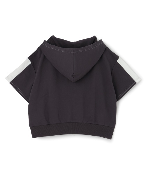 PINK-latte（ピンクラテ）の「ダブルZIPミニウラケ半袖パーカー（パーカー・キッズ・チャコール/オフホワイト・140cm/130cm/120cm/160cm/150cm）」の3枚目の写真