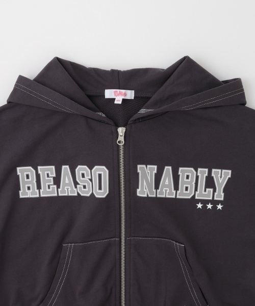 PINK-latte（ピンクラテ）の「ダブルZIPミニウラケ半袖パーカー（パーカー・キッズ・チャコール/オフホワイト・140cm/130cm/120cm/160cm/150cm）」の4枚目の写真