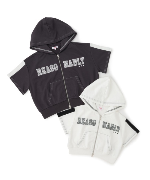 PINK-latte（ピンクラテ）の「ダブルZIPミニウラケ半袖パーカー（パーカー・キッズ・チャコール/オフホワイト・140cm/130cm/120cm/160cm/150cm）」の10枚目の写真