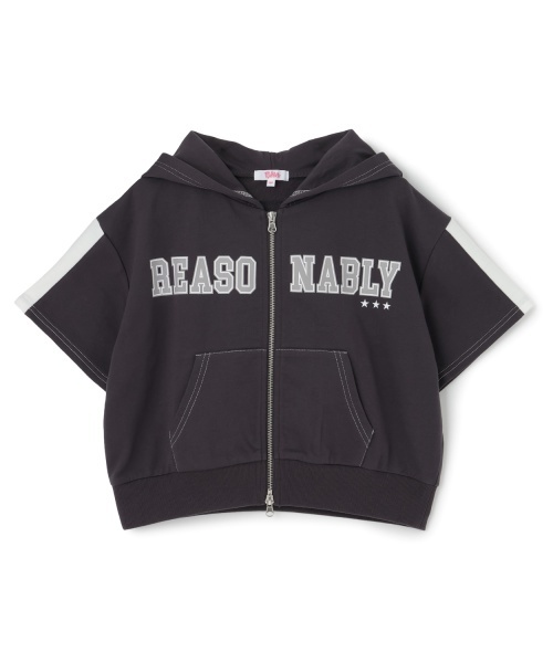 PINK-latte（ピンクラテ）の「ダブルZIPミニウラケ半袖パーカー（パーカー・キッズ・チャコール/オフホワイト・140cm/130cm/120cm/160cm/150cm）」の12枚目の写真