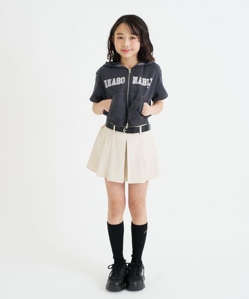 PINK-latte（ピンクラテ）の「ダブルZIPミニウラケ半袖パーカー（パーカー・キッズ・チャコール/オフホワイト・140cm/130cm/120cm/160cm/150cm）」の17枚目の写真