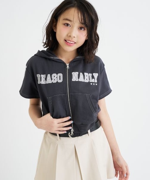 PINK-latte（ピンクラテ）の「ダブルZIPミニウラケ半袖パーカー（パーカー・キッズ・チャコール/オフホワイト・140cm/130cm/120cm/160cm/150cm）」の19枚目の写真