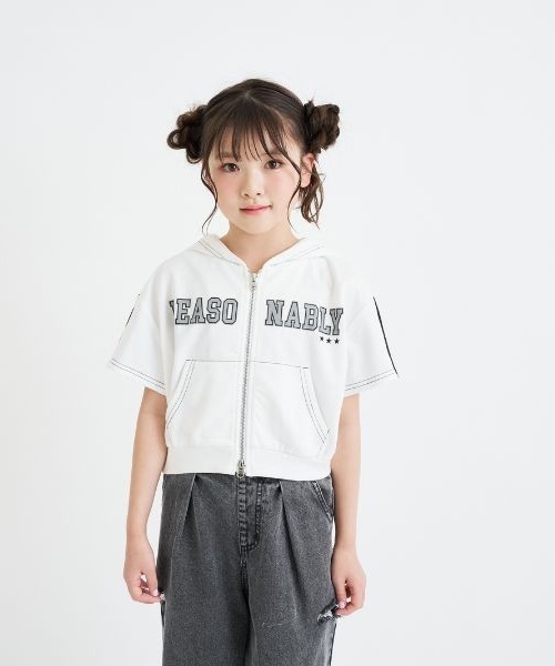 PINK-latte（ピンクラテ）の「ダブルZIPミニウラケ半袖パーカー（パーカー・キッズ・チャコール/オフホワイト・140cm/130cm/120cm/160cm/150cm）」の21枚目の写真