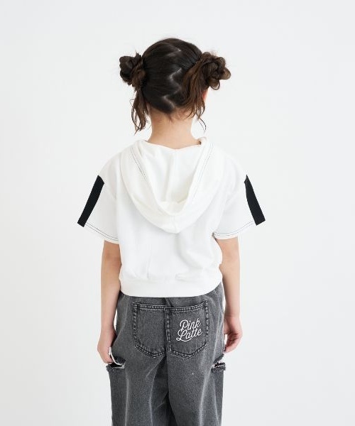 PINK-latte（ピンクラテ）の「ダブルZIPミニウラケ半袖パーカー（パーカー・キッズ・チャコール/オフホワイト・140cm/130cm/120cm/160cm/150cm）」の22枚目の写真