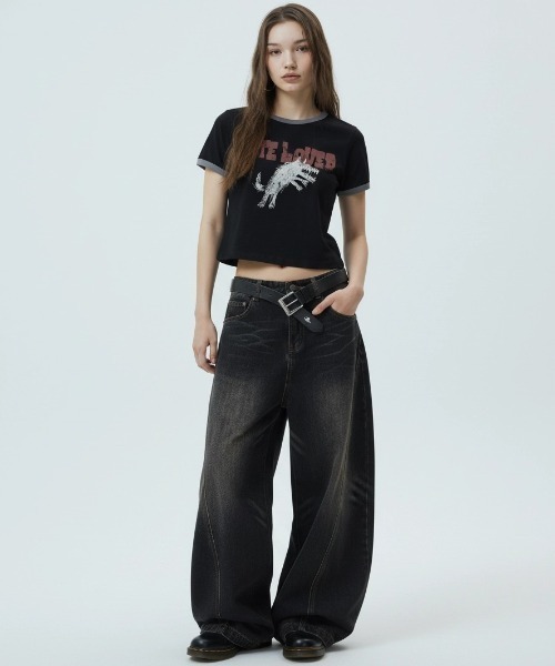 MAHAGRID（マハグリッド）の「『mahagrid/マハグリッド』 BITE LOVER CROP RINGER TEE/バイト ラバー クロップ リンガー Tシャツ（Tシャツ/カットソー・レディース・ブラック/イエロー/ホワイト・XS）」の12枚目の写真