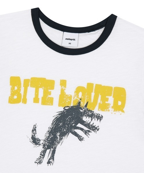 MAHAGRID（マハグリッド）の「『mahagrid/マハグリッド』 BITE LOVER CROP RINGER TEE/バイト ラバー クロップ リンガー Tシャツ（Tシャツ/カットソー・レディース・ブラック/イエロー/ホワイト・XS）」の15枚目の写真